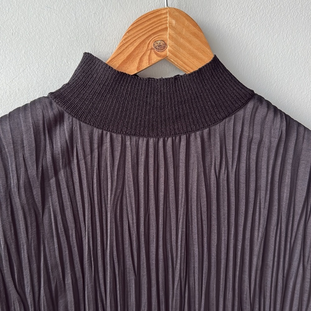 Vince Rib Mock Neck Crushed Satin Popover - Picture 6 of 11